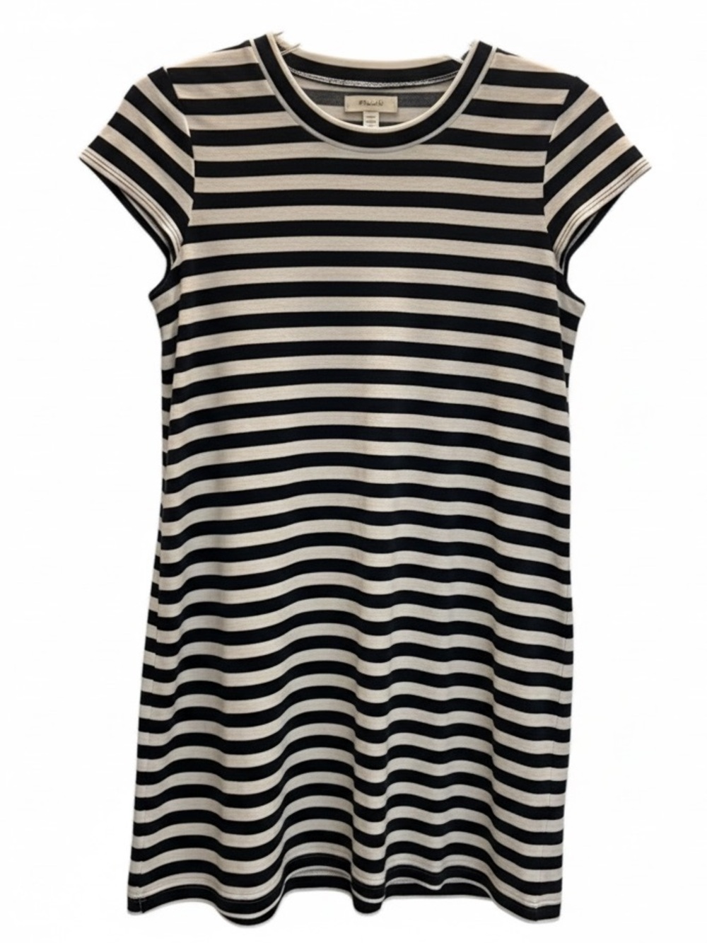 Madewell Black and Cream Striped Short Sleeve Knit Dress
